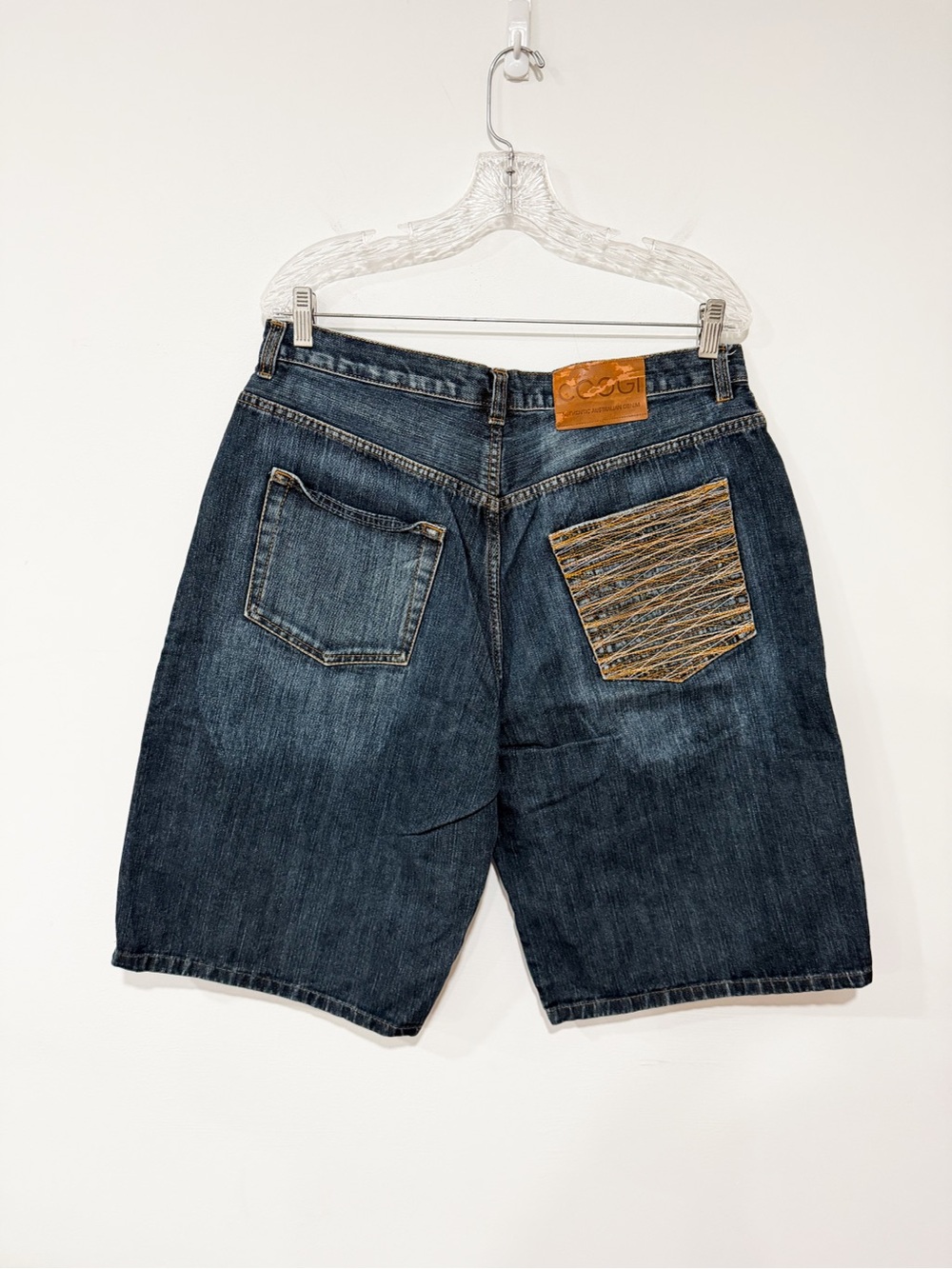 COOGI Y2K Baggy Blue Denim Shorts Jorts Textured Multi Color Pocket Size 36
